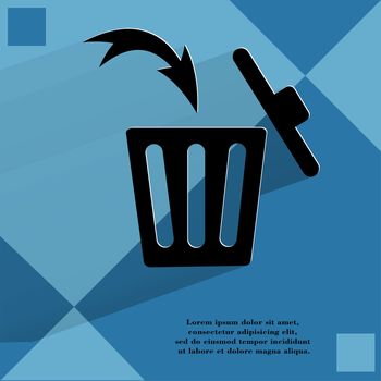 Trash bin. Flat modern web button  on a flat geometric abstract background  . 