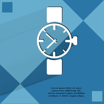 Watch,clock. Flat modern web button  on a flat geometric abstract background . 