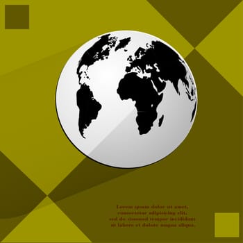 World map web icon on a flat geometric abstract background.  illustration. 