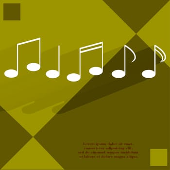 Music elements notes web icon on a flat geometric abstract background   illustration. 