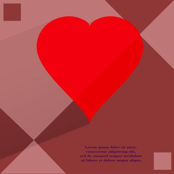 red heart web icon on a flat geometric abstract background   illustration. 