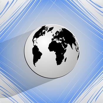 World map web icon on a flat geometric abstract background.  illustration. 