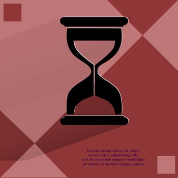 Sand clock. Glass timer . Flat modern web button  on a flat geometric abstract background  . 