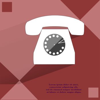 Retro telephone. Flat modern web button on a flat geometric abstract background . 