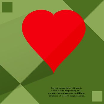 red heart web icon on a flat geometric abstract background   illustration. 