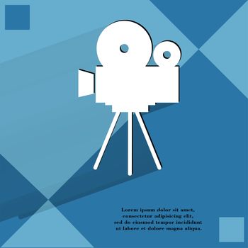 Videocamera. Flat modern web button   on a flat geometric abstract background  . 