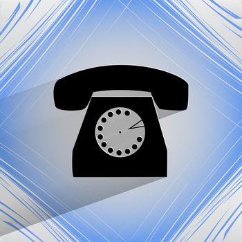 Retro telephone. Flat modern web button on a flat geometric abstract background . 