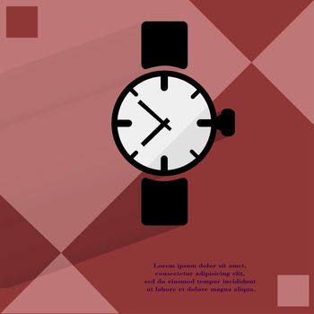 Watch,clock. Flat modern web button  on a flat geometric abstract background . 