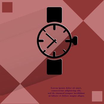 Watch,clock. Flat modern web button  on a flat geometric abstract background . 