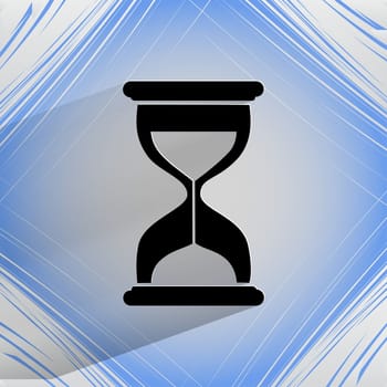 Sand clock. Glass timer . Flat modern web button  on a flat geometric abstract background  . 