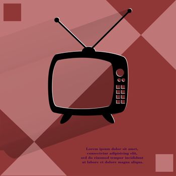 Retro tv. Flat modern web button   on a flat geometric abstract background  . 