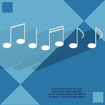 Music elements notes web icon on a flat geometric abstract background   illustration. 