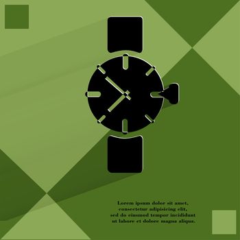 Watch,clock. Flat modern web button  on a flat geometric abstract background . 