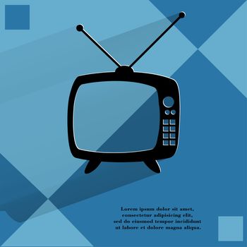 Retro tv. Flat modern web button   on a flat geometric abstract background  . 