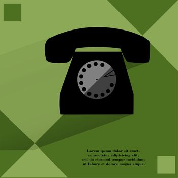 Retro telephone. Flat modern web button on a flat geometric abstract background . 