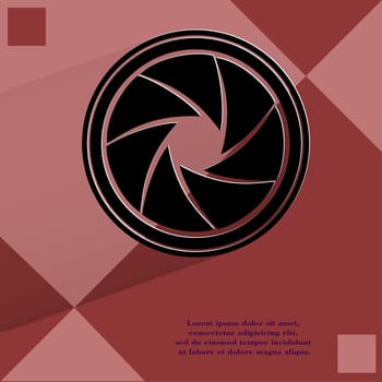 Photo camera diaphragm. Flat modern web button on a flat geometric abstract background  . 