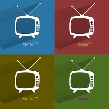Color set Retro tv. Flat modern web button with long shadow and space for your text. . 