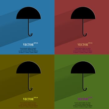 Color set Umbrella. Flat modern web button with long shadow and space for your text. . 