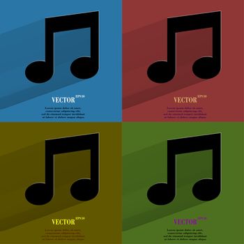 Color set Music note. Flat modern web button with long shadow and space for your text. . 