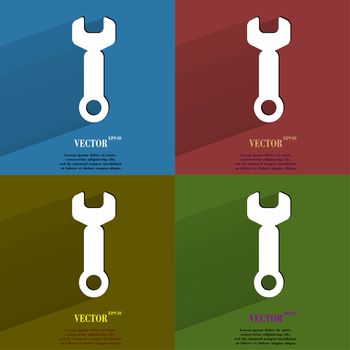 Color set Wrench. tool to work Flat modern web button with long shadow and space for your text. . 