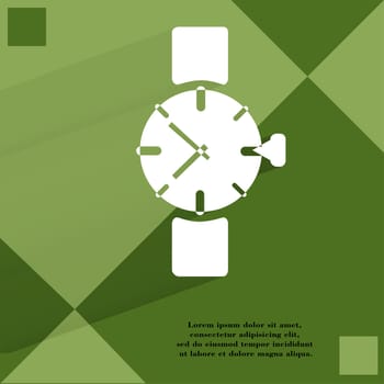 Watch,clock. Flat modern web button  on a flat geometric abstract background . 