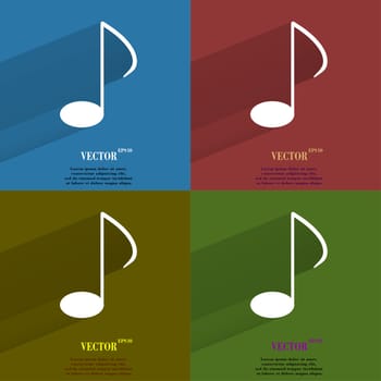 Color set Music elements notes web icon, flat design.  illustration. 