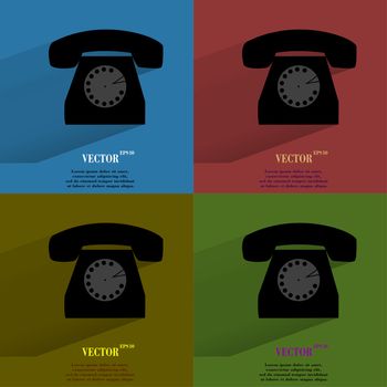 Color set Retro telephone. Flat modern web button with long shadow and space for your text. . 