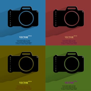 Color set Photo camera .Flat modern web button with long shadow and space for your text. . 
