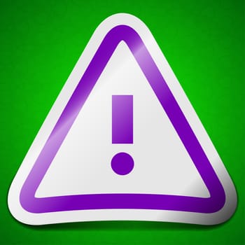Attention caution icon sign. Symbol chic colored sticky label on green background.  illustration