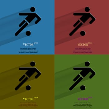 Color set football player. Flat modern web button with long shadow and space for your text. . 