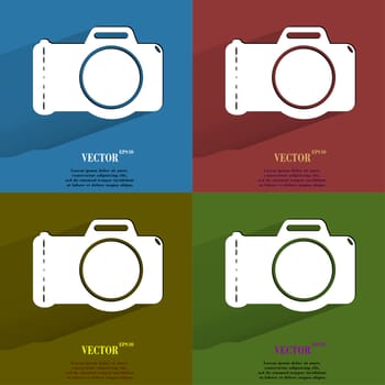 Color set Photo camera .Flat modern web button with long shadow and space for your text. . 