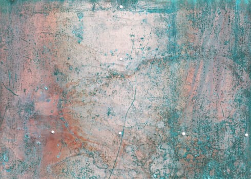 scratched and rusty green metal surface as background