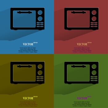 Color set microwave. kitchen equipment Flat modern web button with long shadow and space for your text. . 