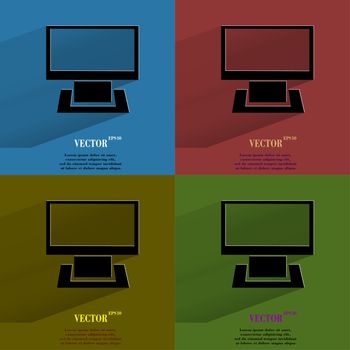 Color set Computer. Flat modern web button with long shadow and space for your text. . 