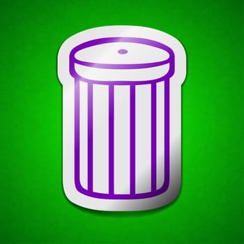 Recycle bin icon sign. Symbol chic colored sticky label on green background.  illustration