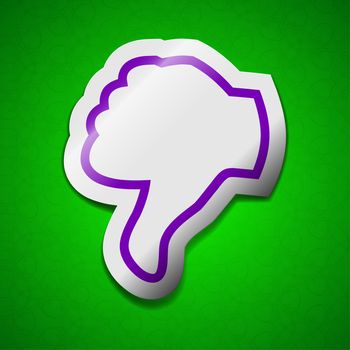 Dislike, Thumb down icon sign. Symbol chic colored sticky label on green background.  illustration