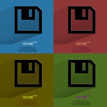 Color set floppy disk. Flat modern web button with long shadow and space for your text. . 