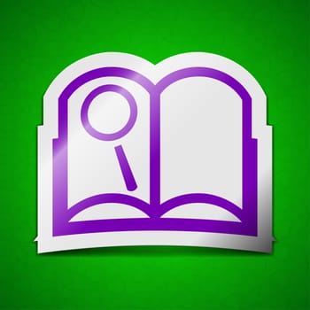 Open book icon sign. Symbol chic colored sticky label on green background.  illustration