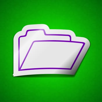 Document folder icon sign. Symbol chic colored sticky label on green background.  illustration