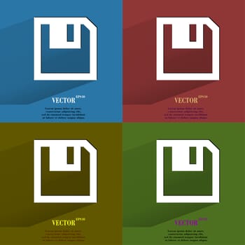 Color set floppy disk. Flat modern web button with long shadow and space for your text. . 