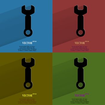 Color set Wrench. tool to work Flat modern web button with long shadow and space for your text. . 