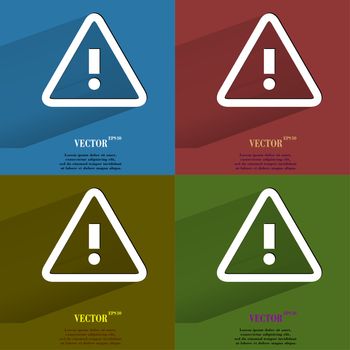 Color set danger. exclamation mark Flat modern web button with long shadow and space for your text. . 