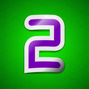 number two icon sign. Symbol chic colored sticky label on green background.  illustration