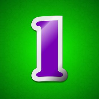 number one  icon sign. Symbol chic colored sticky label on green background.  illustration