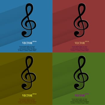 Color set Music elements notes web icon, flat design.  illustration. 