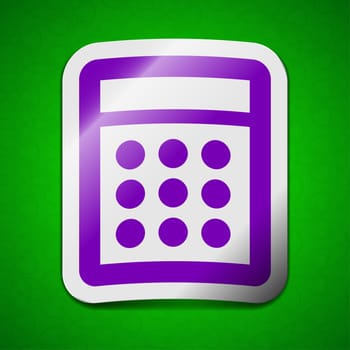 Calculator icon sign. Symbol chic colored sticky label on green background.  illustration