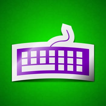Computer keyboard icon sign. Symbol chic colored sticky label on green background.  illustration
