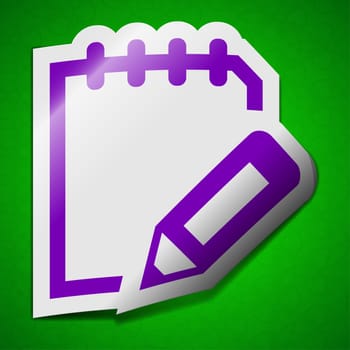 text document icon sign. Symbol chic colored sticky label on green background.  illustration