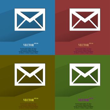 Color set mail. envelope Flat modern web button with long shadow and space for your text. . 