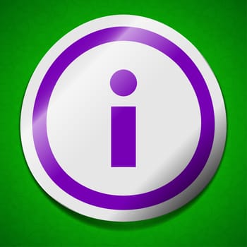 Information icon sign. Symbol chic colored sticky label on green background.  illustration